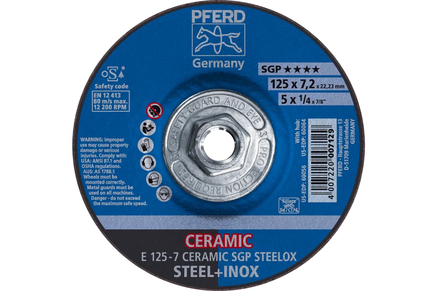 Picture of Pferd Grinding Wheel, 5" X 1/4 X 5/8-11, Ceramic Sgp Steelox, T27